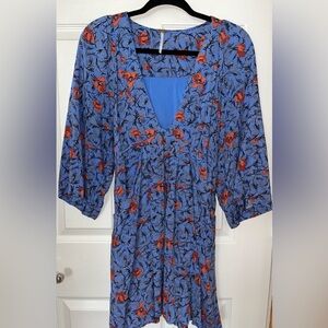 Free People Floral 3/4 Length Dress with Tie Waist Size Small